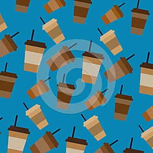 Vector seamless pattern with coffee plastic cups