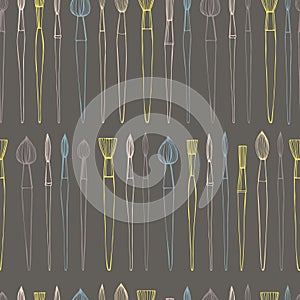 Artistic paintbrushes. Vector seamless pattern