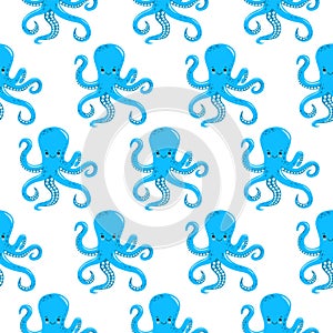 Vector seamless pattern with color octopuses. Cute octopuses have fun