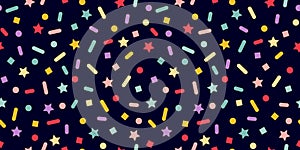 Vector Seamless Pattern with Color Sprinkles. Colorful Carnaval Confetti Texture. Cake, Ice Cream and Donut Topping photo