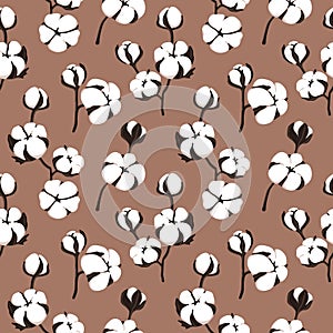 Vector seamless pattern with flowers and cotton branches