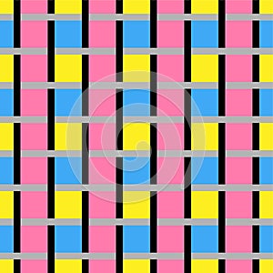 A Vector seamless pattern of colored abstract geometric shapes and grid
