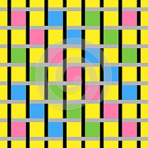 A Vector seamless pattern of colored abstract geometric shapes and grid