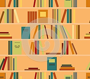 Vector seamless pattern with colored book on shelves, archives for education