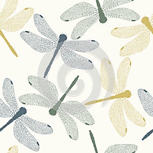 Vector Seamless Pattern with Colored Dragonflies