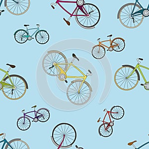 Vector seamless pattern with colorful bicycles