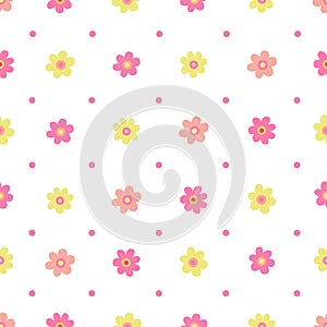 Vector seamless pattern with colorful daisy flowers.