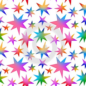 Vector Seamless Pattern with Colorful Doodle Stars. Fun Background with Bright Gradient. Y2k Style Organic Star Shapes