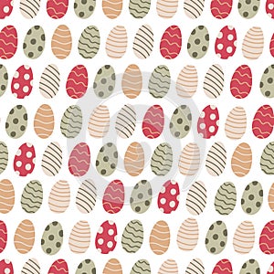 Vector seamless pattern with colorful Easter eggs decorated with patterns.