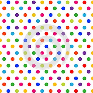 Vector seamless pattern with colorful polka dots on white background