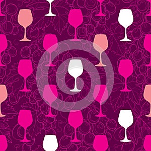 Vector seamless pattern with colorful silhouette of wineglass