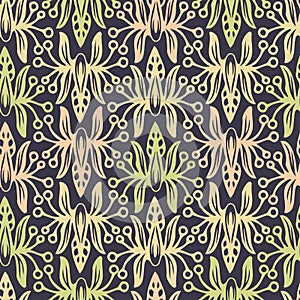Vector seamless pattern colorful tender design of lined silhouettes flowers