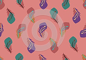 Vector seamless pattern with colorful vivid feathers.