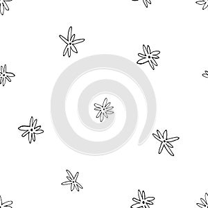 Vector seamless pattern with colorless contour flowers. Hand drawn illustration. Black and white ornament