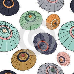Vector seamless pattern with colourful japan umbrellas