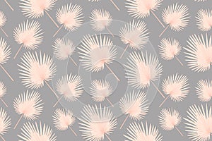 Vector seamless pattern with compositions of tropical leaves on a gray background. Beautiful summer design for printing postcards