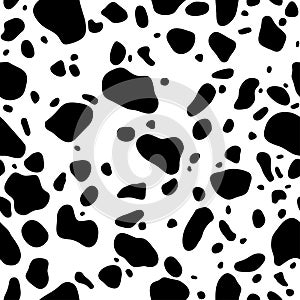 Vector seamless pattern. Cow or dalmatian. Spots. Black and white.  Animal print, texture.