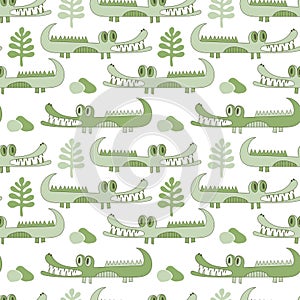 Vector Seamless Pattern with Crocodiles