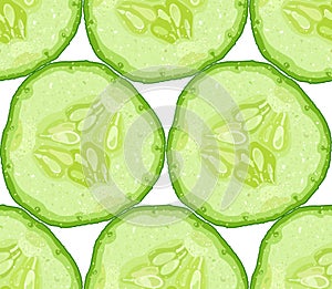 Vector seamless pattern of cucumber slice on white background