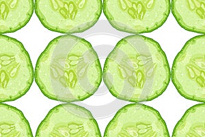 Vector seamless pattern of cucumber slice on white background