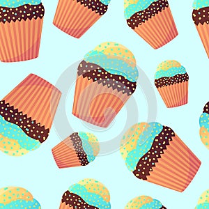 Vector seamless pattern with cupcakes