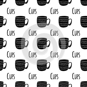Vector seamless pattern of cups of coffee, tea, milk in Scandinavian style. Used for wallpapers, backgrounds, wrapping paper