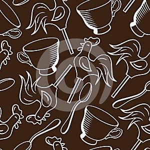 Vector seamless pattern with cups, spoons and candies