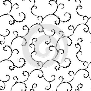 Vector seamless pattern. Curls from round points isolated on a white background.