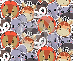 Vector seamless pattern with cute african animal faces