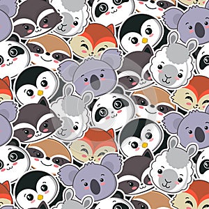 Vector seamless pattern with cute animal faces