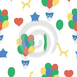 Vector seamless pattern with cute balloons. Funny repeating background with birthday presents. Bright holiday digital paper for