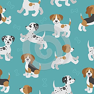 Vector seamless pattern with cute cartoon dog puppies