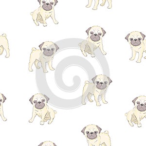 Vector seamless pattern with cute cartoon dog puppies. Can be used as a background, wallpaper, fabric and for other