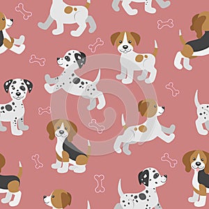 Vector seamless pattern with cute cartoon dog puppies