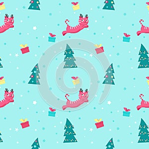 Vector seamless pattern with cute Christmas cats