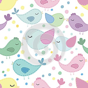 Vector seamless pattern, cute colored birds