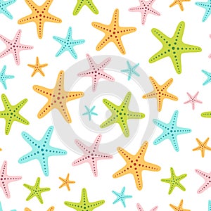 vector seamless pattern with cute colored starfishes