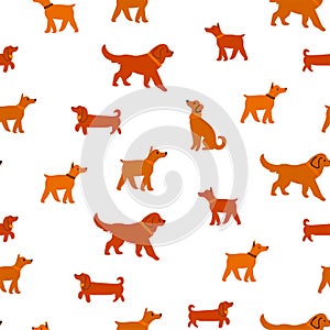 Vector seamless pattern with cute dogs isolated on white, dachshund, jack russell, terrier, doberman with flowers