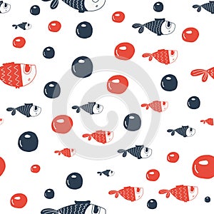 Vector seamless pattern with cute fish.color hand-drawn illustration in the cartoon style on white background.suitable