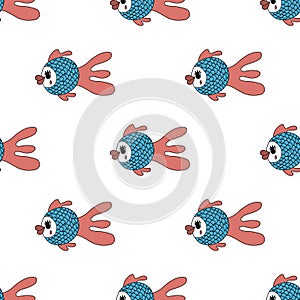 Vector seamless pattern with cute fish.color hand-drawn illustration in the cartoon style on white background.suitable