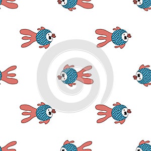 Vector seamless pattern with cute fish.color hand-drawn illustration in the cartoon style on white background.suitable for fabric