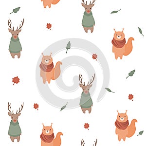 Vector seamless pattern with cute forest animals