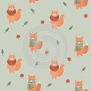 Vector seamless pattern with cute forest animals