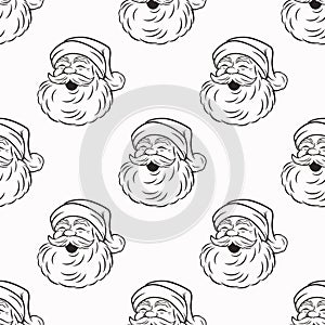 Vector Seamless Pattern with Cute Funny Smiling Santa Claus Head. Design Template for Holiday Merry Christmas, Happy New