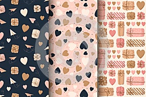 Vector seamless pattern of cute hearts. Decorative wallpaper. Background for Valentine`s day