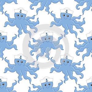 Vector Seamless Pattern with Cute Octopus. Octopus Seamless Pattern