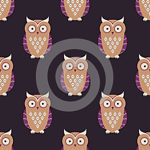 Vector seamless pattern with cute owls