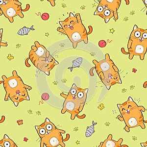 Vector seamless pattern with cute red cat