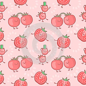 Vector seamless pattern with cute tomatoes vegetable characters