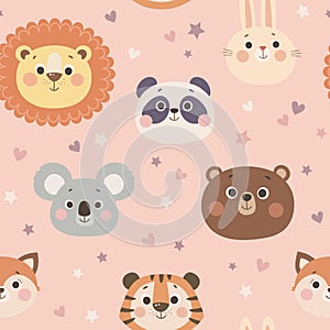 Vector seamless pattern with cute wild animals